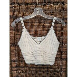 Y2K Crochet Babydoll Top Size Medium White Black Beach Festival Boho 90s Preppy
